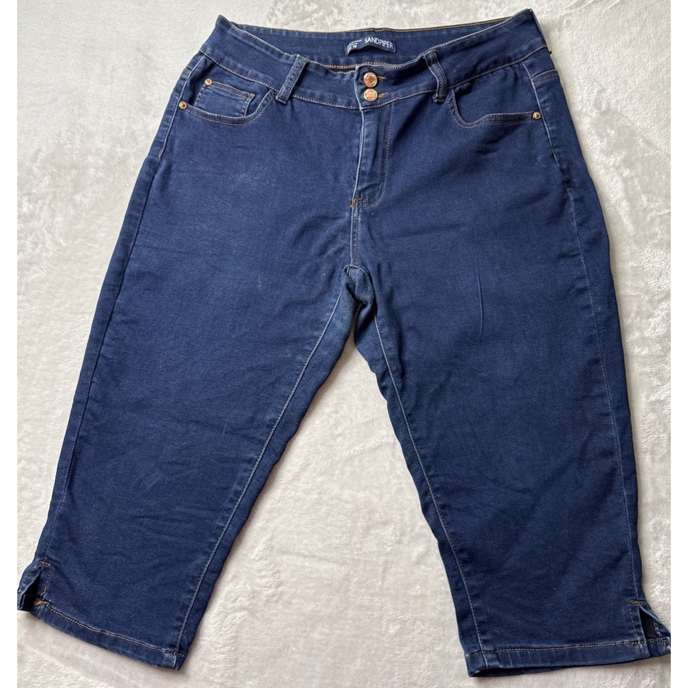 Women's Capri Denim Soft Stretch Slimming Jeans by Sandpiper Slit Cuff Size 18